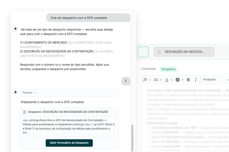 Agente de IA preparando um despacho pré-preenchido a partir de um pedido