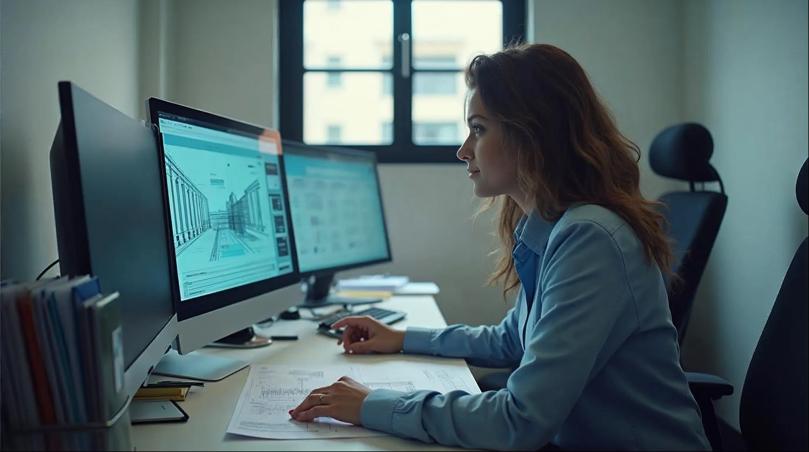 Servidor municipal analisando um processo digital de licenciamento de obras