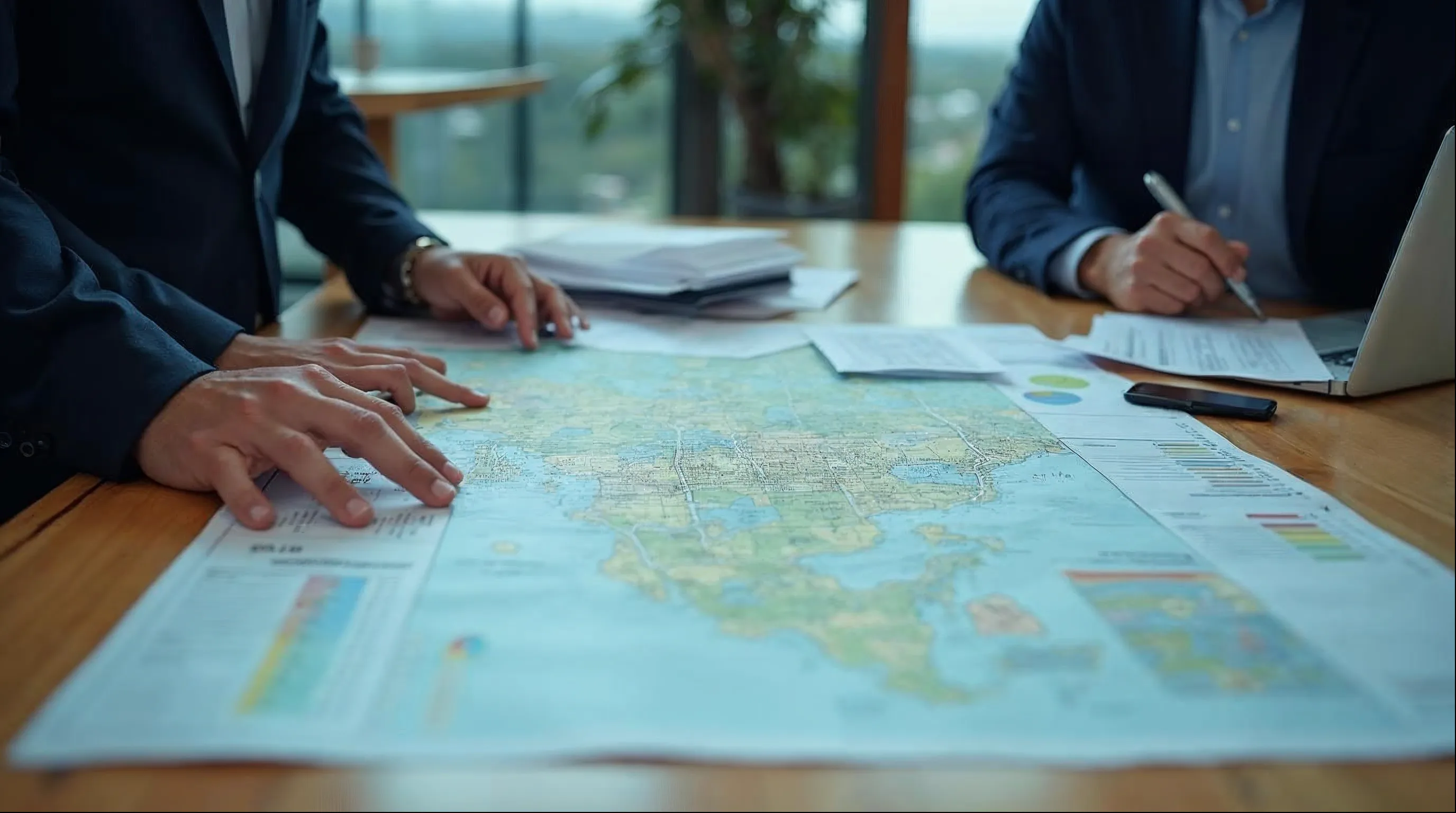 Equipe municipal analisando mapa e dados do cadastro imobiliário