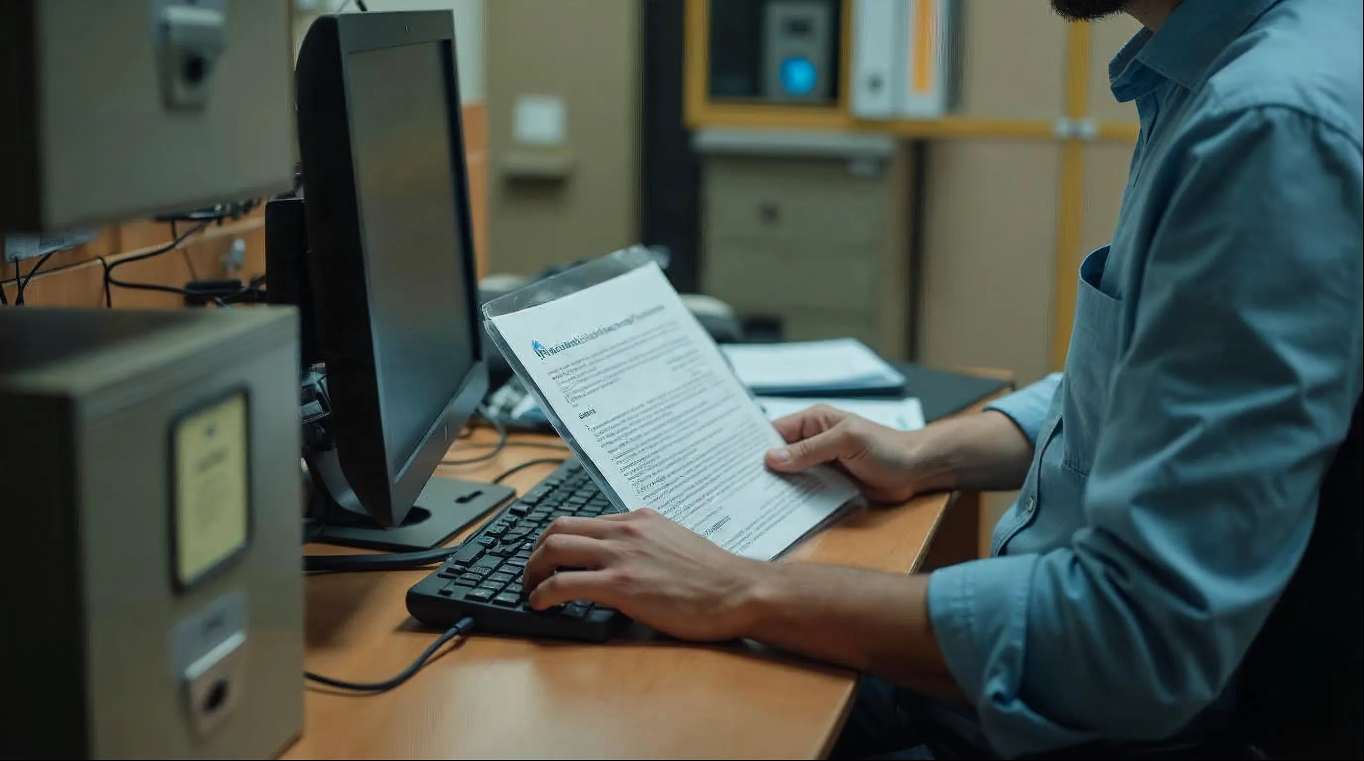 Servidor público revisando um documento de comunicação interna no computador