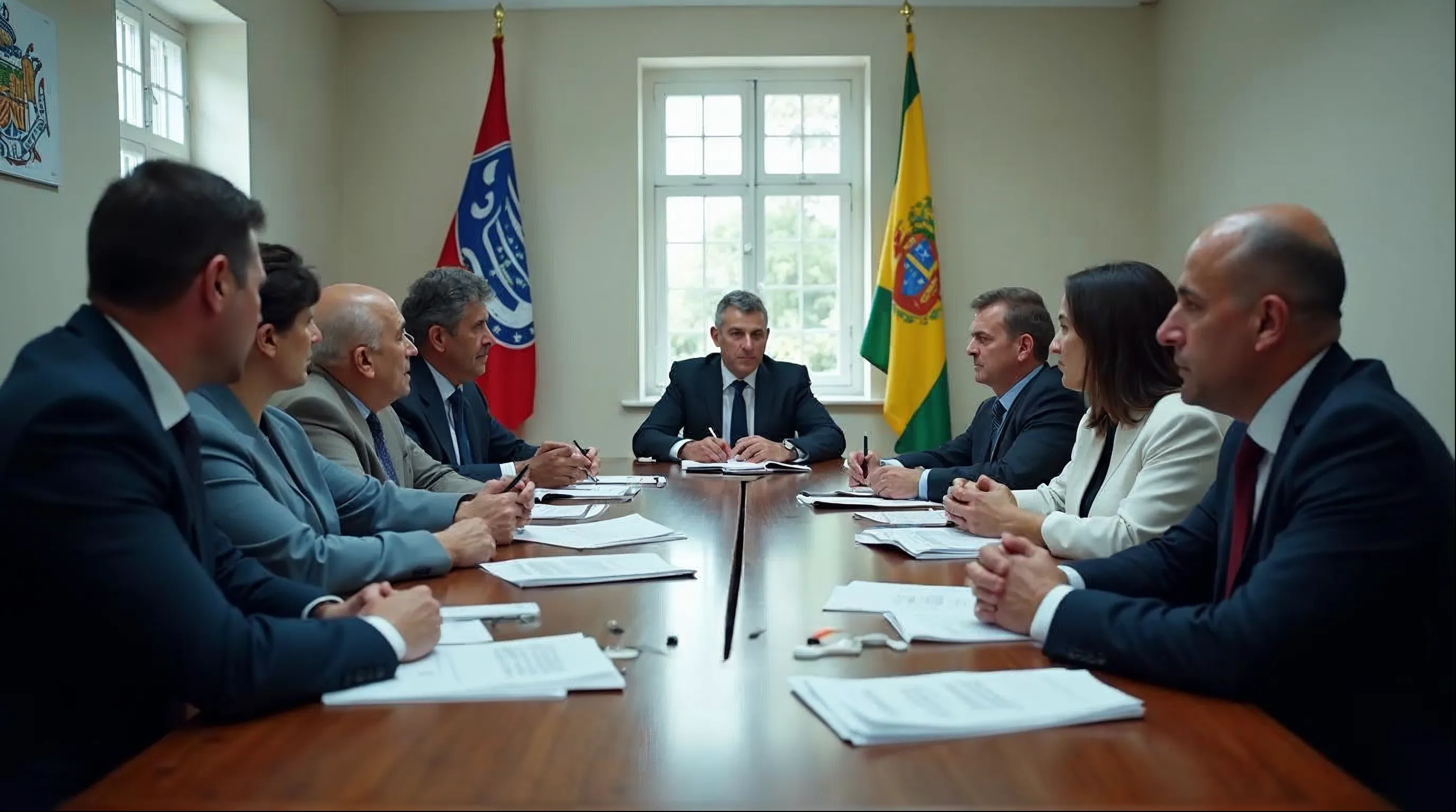 Conselheiros municipais de saúde reunidos analisando atas e documentos