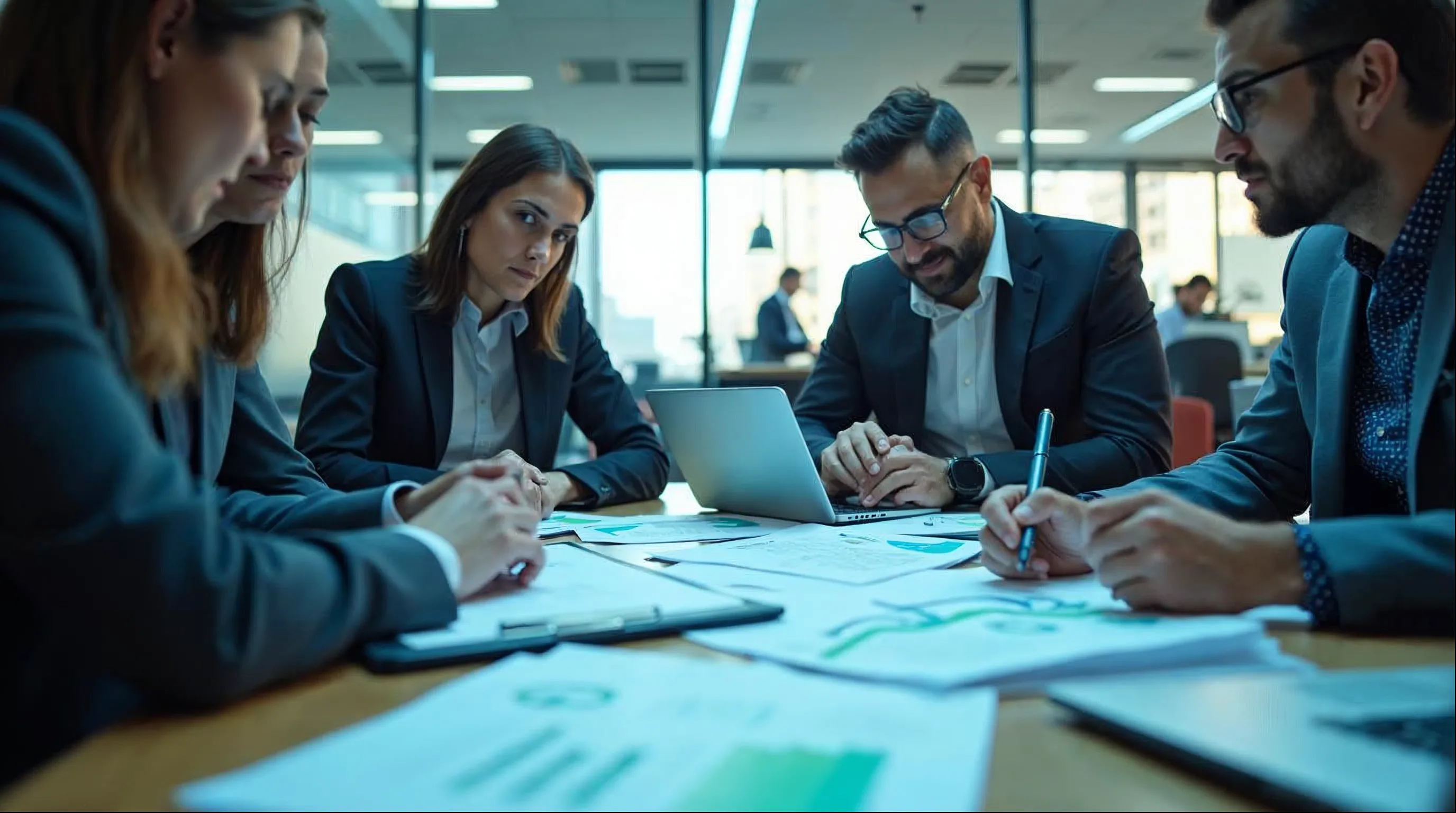 Gestores públicos analisam uma contratação complexa em reunião técnica