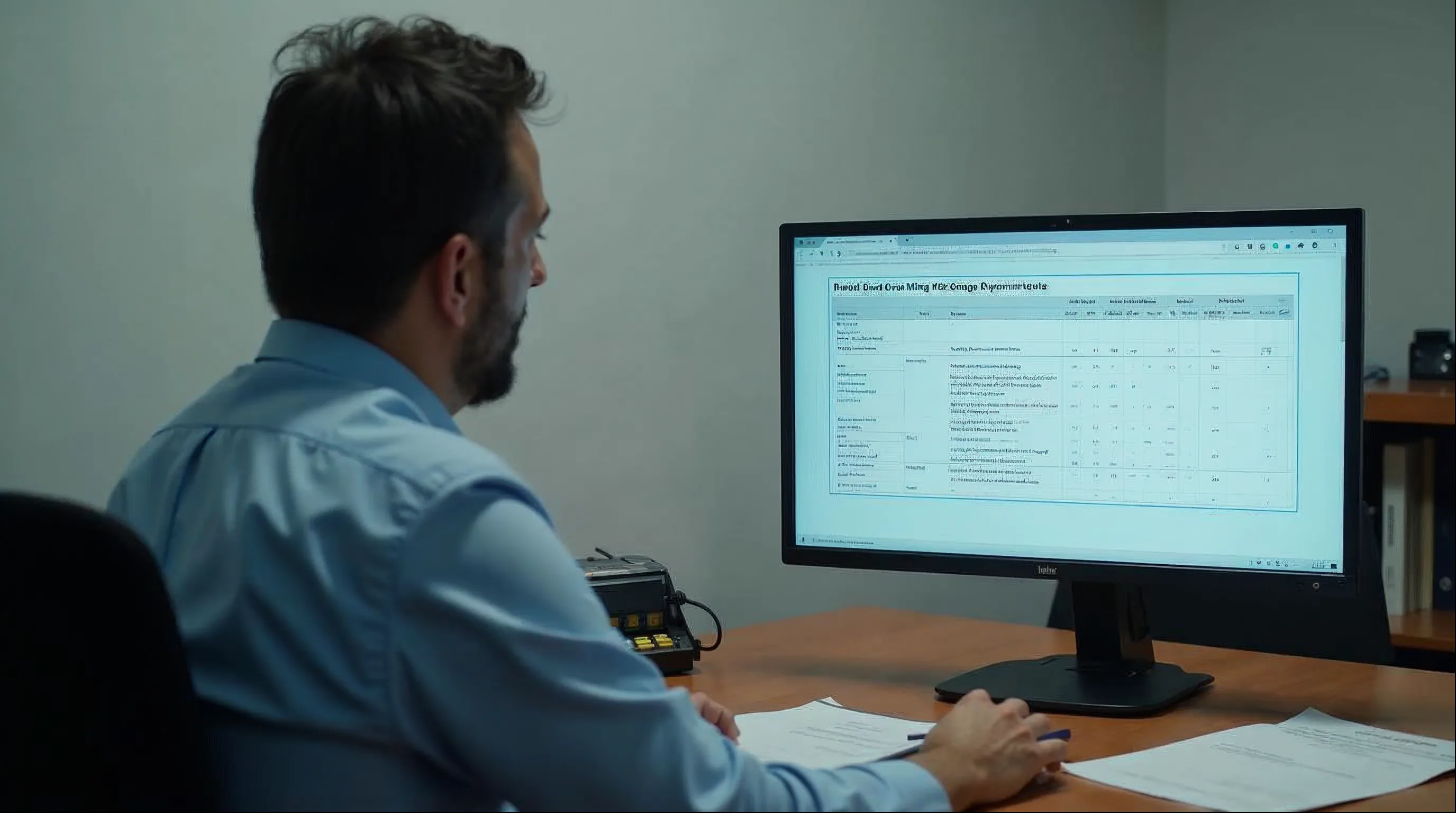 Servidor público municipal analisa aviso de dispensa eletrônica em sistema de compras