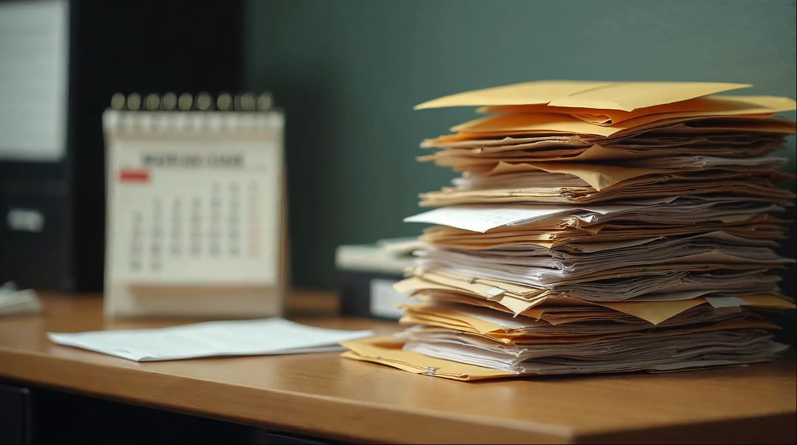 Envelopes de notificação física acumulados representando risco de atraso e nulidade