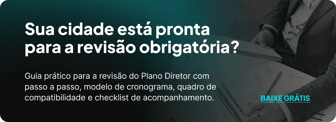 Banner do guia prático para revisão do Plano Diretor – destaque para checklist e modelo de cronograma.