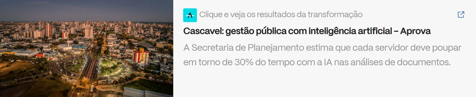 Box de chamada para artigo sobre gestão pública com inteligência artificial em Cascavel, exemplo de gestão urbana inovadora