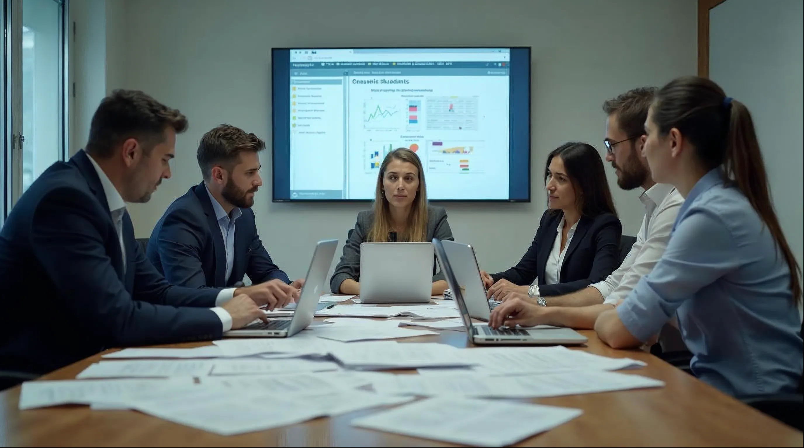 Equipe de gestão pública analisando dados municipais em ambiente de trabalho