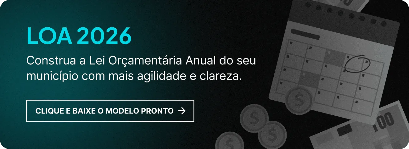 Banner LOA 2026 com chamada para baixar modelo pronto da Lei Orçamentária Anual municipal