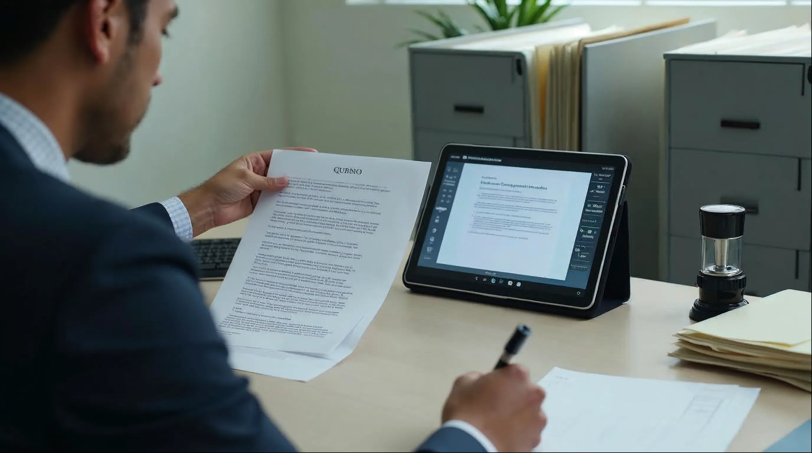 Servidor público assinando documento em processo de gestão documental digital