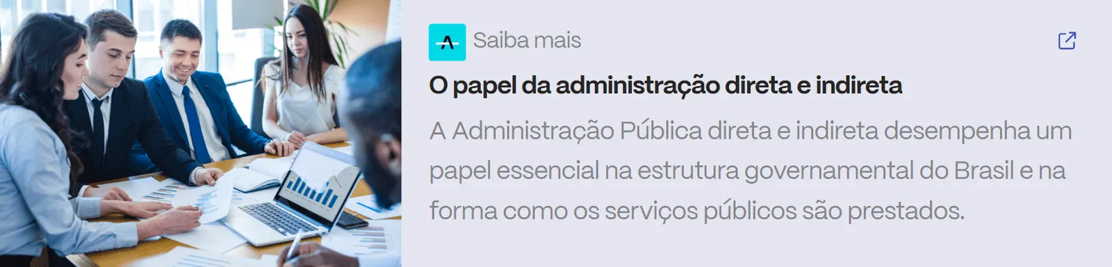 Equipe de gestão pública analisando relatórios e gráficos em reunião, ilustrando o papel da administração direta e indireta no governo.