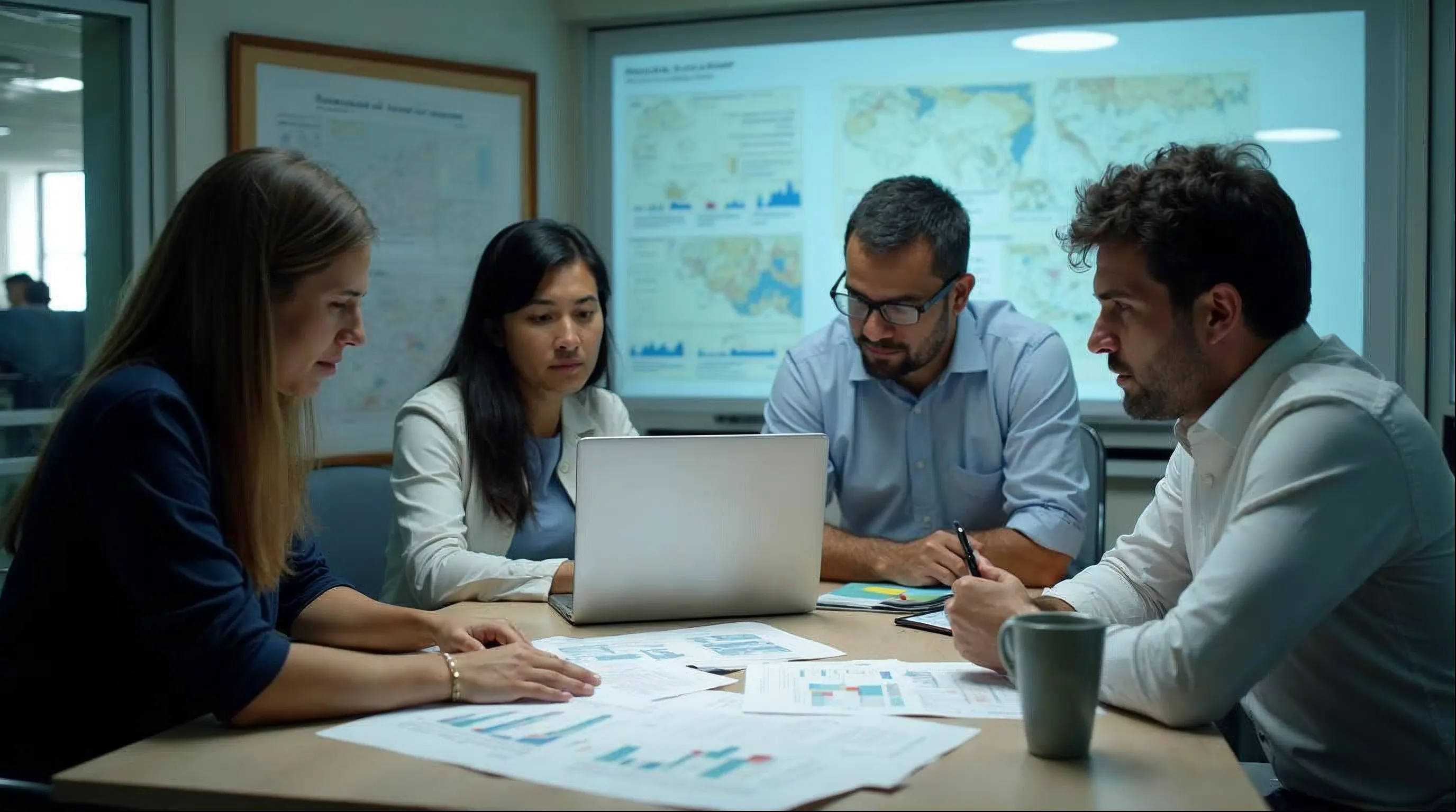 Gestores municipais analisando o Plano Municipal de Saúde e indicadores