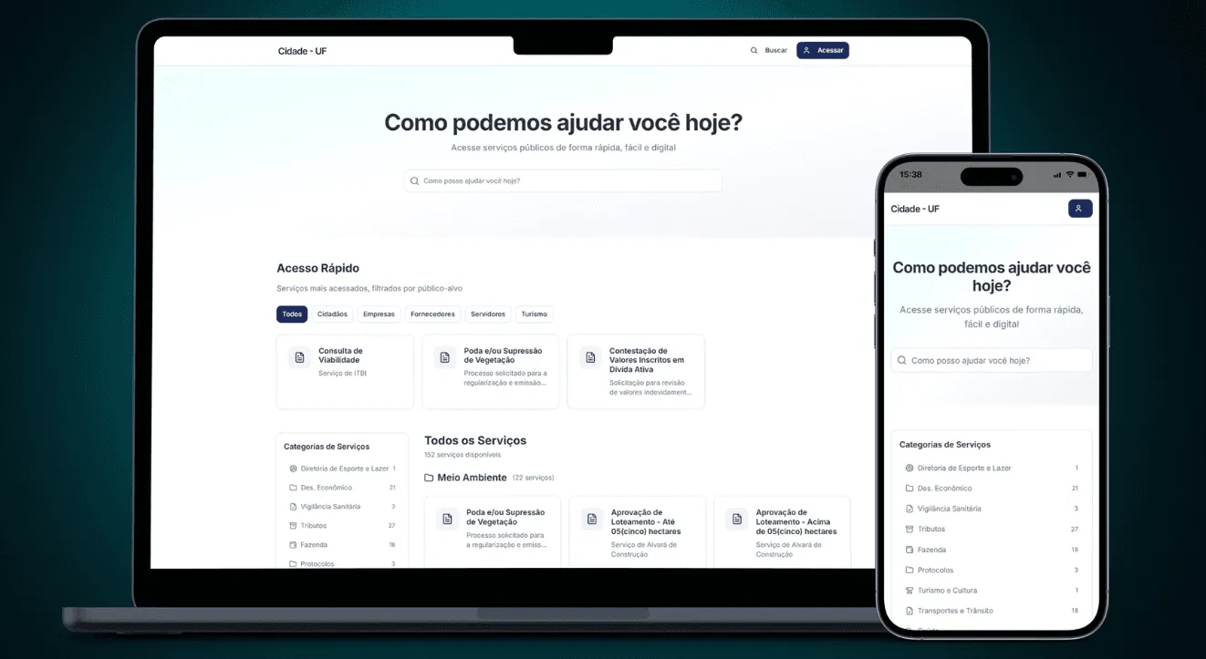 Mãos digitando em notebook com interface de sistema moderno