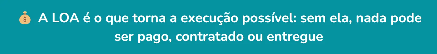 Resumo gráfico da LOA: orçamento detalhado com receitas e despesas que viabilizam a execução do plano de governo.