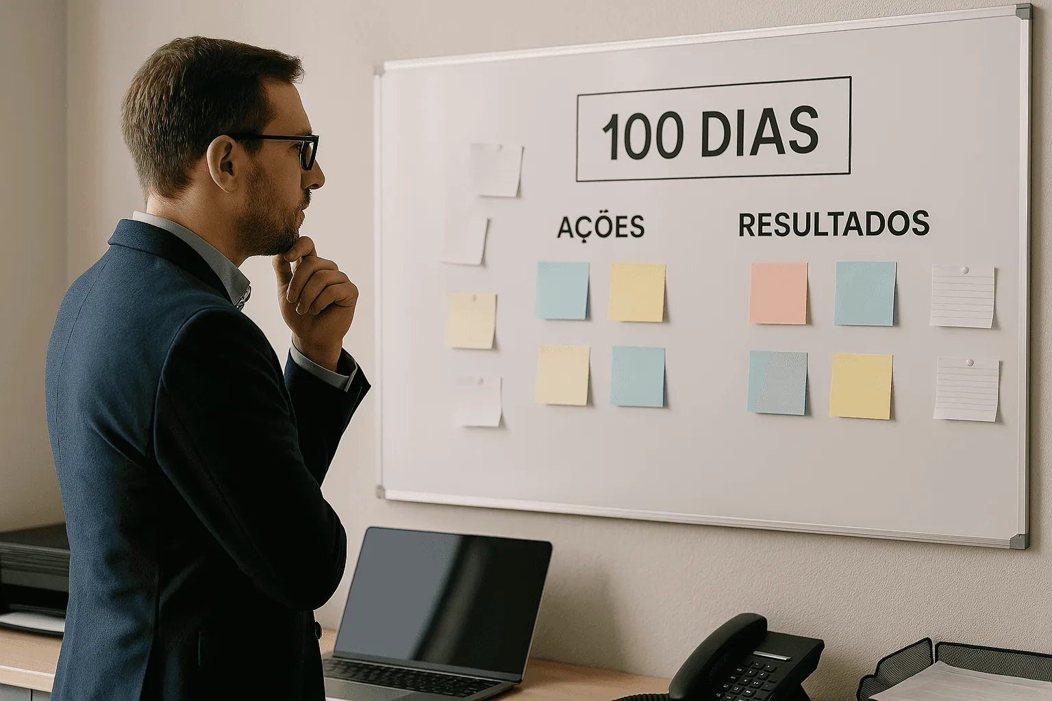 Gestor público analisando plano de ação com foco nos primeiros 100 dias de mandato