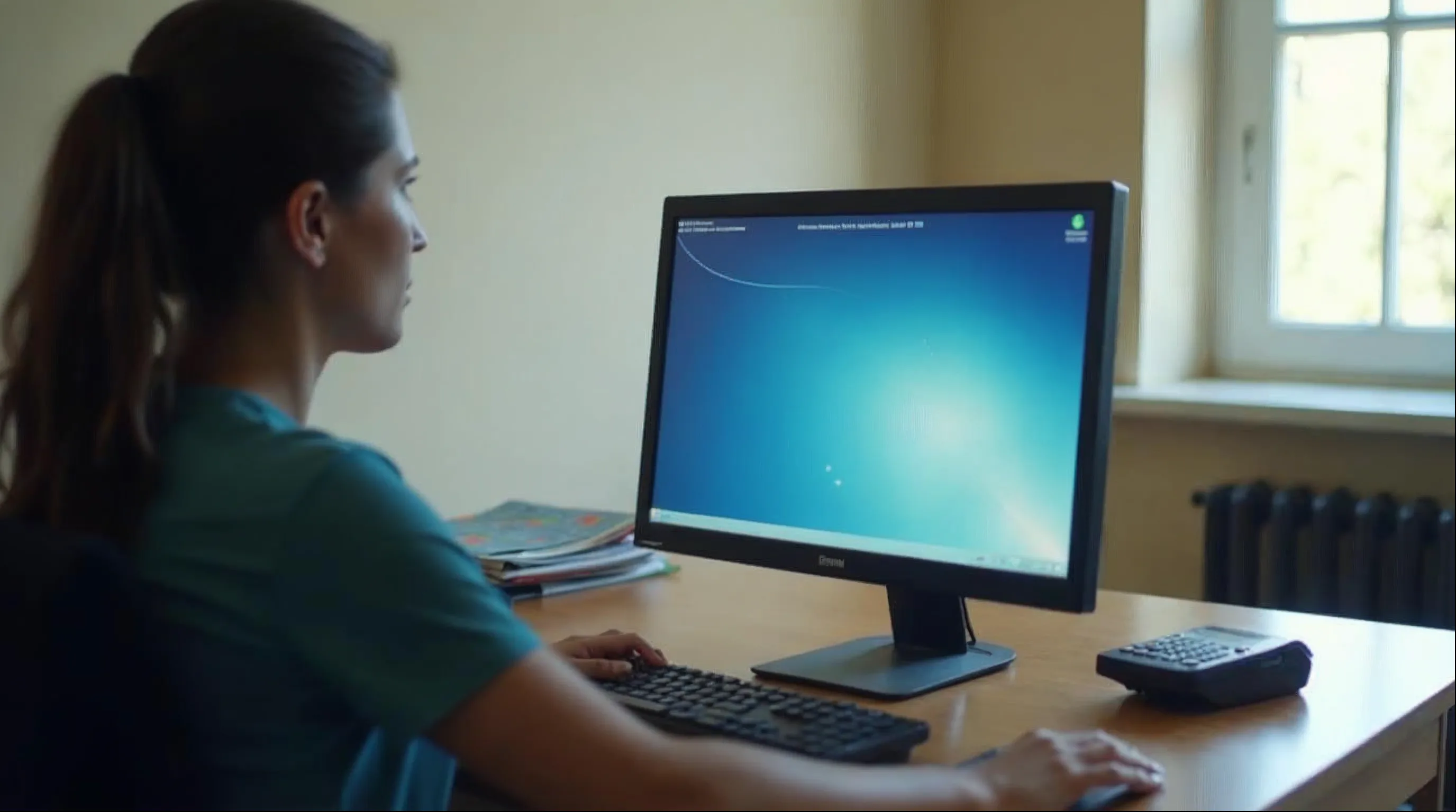 Servidor da Fazenda municipal analisando um processo de ITBI no computador em um escritório público