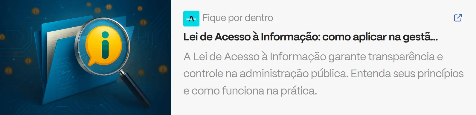 Ícone de informação sobre pasta digital representando a Lei de Acesso à Informação e a transparência na gestão pública.