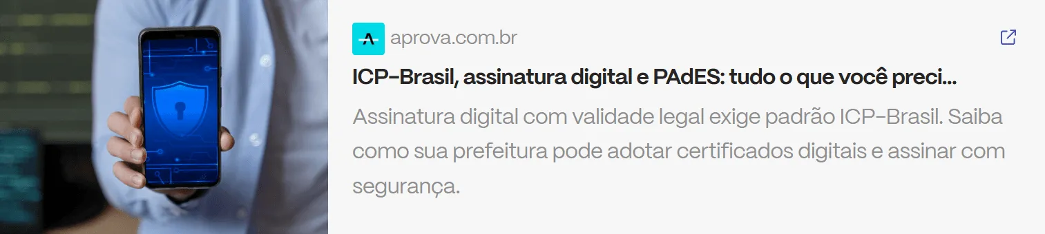 Banner de artigo sobre ICP-Brasil e assinatura digital no blog da Aprova, destacando segurança na validação de documentos online.