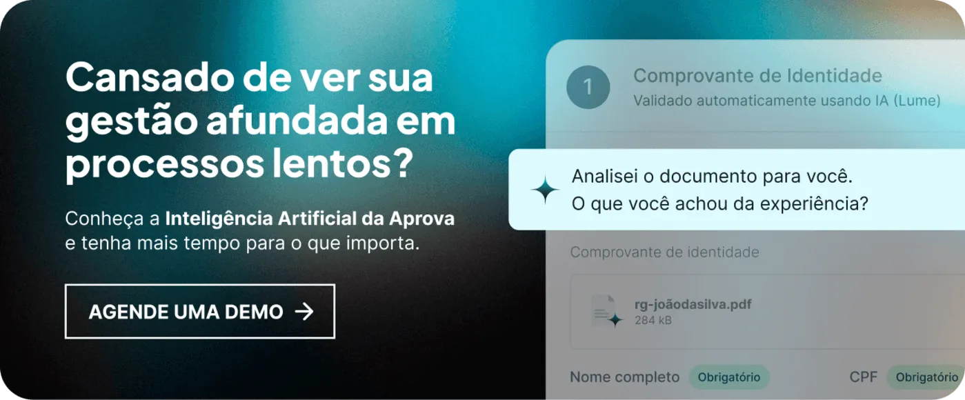 Banner promocional da Inteligência Artificial da Aprova para validação automática de documentos em prefeituras, com convite para agendar demonstração.