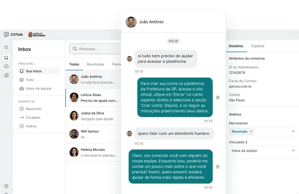 Caixa de entrada unificada de conversas da Aprova