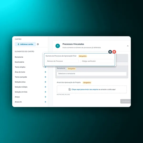 Tela de formulários no-code da Aprova
