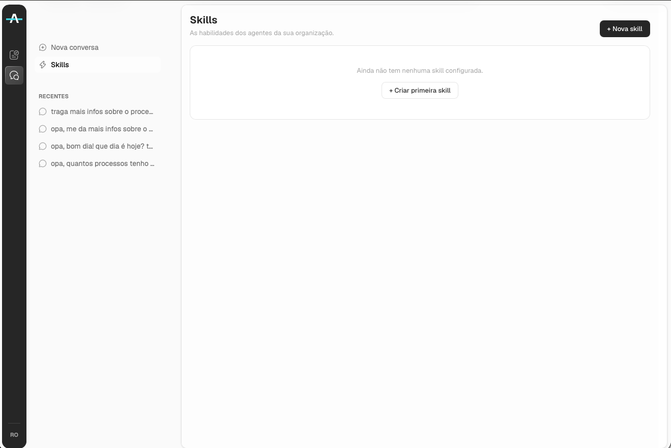 Tela de Skills do Modo IA da Aprova, com as instruções especializadas disponíveis para a prefeitura